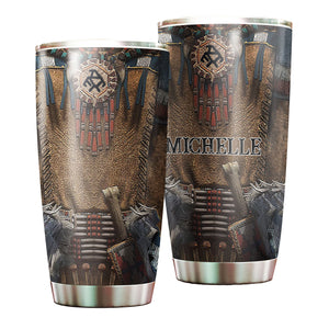 Camellia Personalized Native American Embroidery Stainless Steel Tumbler-Double-Walled Insulation Travel Cup With Lid 03