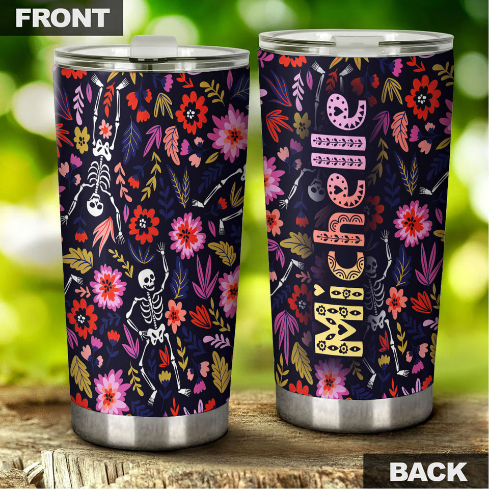 Camellia Personalized Flower Skeleton Stainless Steel Tumbler - Customized Double-Walled Insulation Travel Thermal Cup With Lid