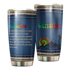 Camellia Personalized Hippie Wanderlust Definition Stainless Steel Tumbler- Sweat-Proof Double Wall Travel Cup With Lid