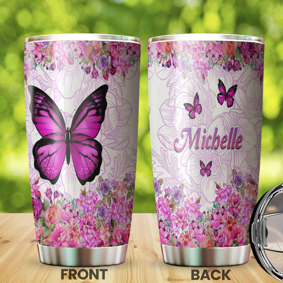Camellia Personalized Butterfly Flowers Stainless Steel Tumbler - Double-Walled Insulation Vacumm Flask - For Thanksgiving, Memorial Day, Christians, Christmas Gift
