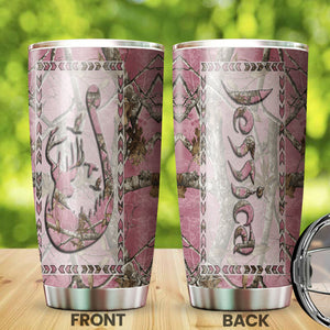 Camellia Persionalized Pink Fishing Hook Stainless Steel Tumbler - Customized Double - Walled Insulation Travel Thermal Cup With Lid Gift For Fisherman
