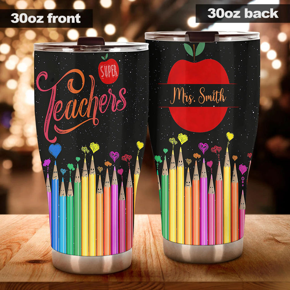 Camellia Persionalized 3D Colorful Pencil Super Teacher Stainless Steel Tumbler - Customized Double - Walled Insulation Travel Thermal Cup With Lid Gift For Teacher