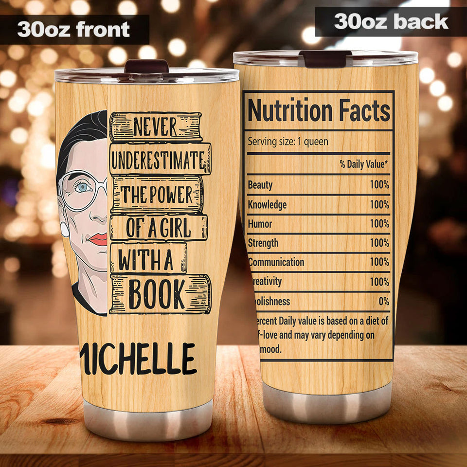 Camellia Personalized Book Reading Power Nutrition Facts Stainless Steel Tumbler - Double-Walled Insulation Vacumm Flask - Gift For Book Lovers, Nerd, International Book Day