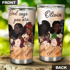 Camellia Personalized Black Women Under God Stainless Steel - Double-Walled Insulation Vacumm Flask - Gift For Black Queen, International Women's Day, Hippie Girls
