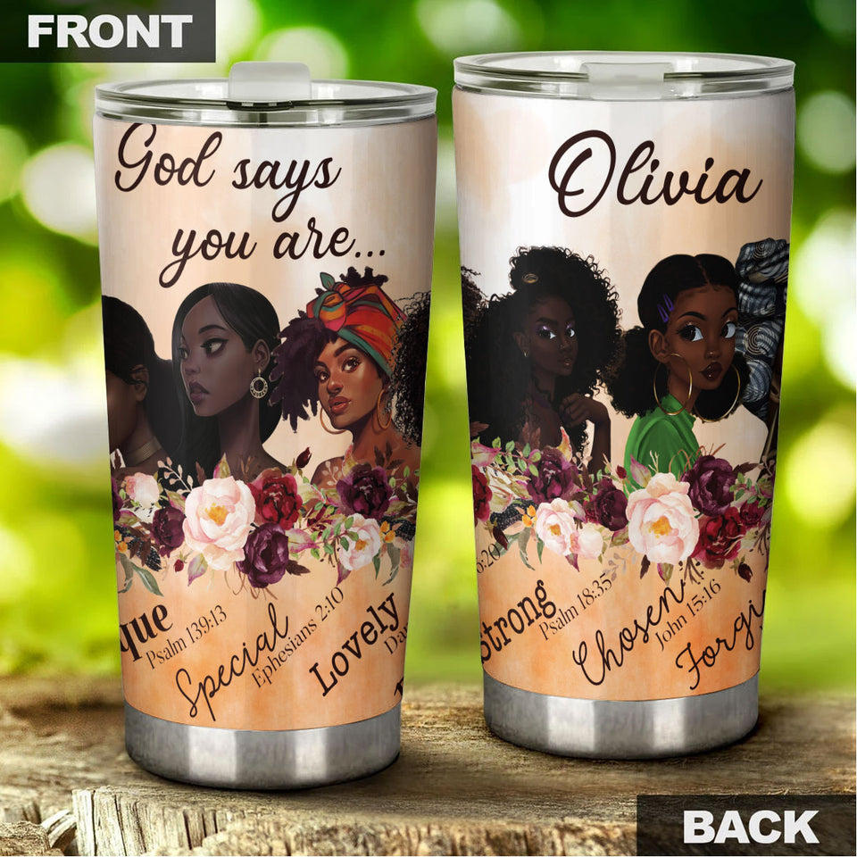 Camellia Personalized Black Women Under God Stainless Steel - Double-Walled Insulation Vacumm Flask - Gift For Black Queen, International Women's Day, Hippie Girls