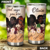 Camellia Personalized Black Women Under God Stainless Steel - Double-Walled Insulation Vacumm Flask - Gift For Black Queen, International Women's Day, Hippie Girls