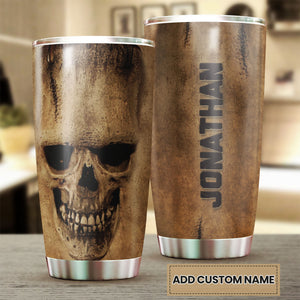 Camellia Personalized Bone Texture Skull Stainless Steel Tumbler - Double-Walled Insulation Vacumm Flask - Gift For Halloween, Skull Fans