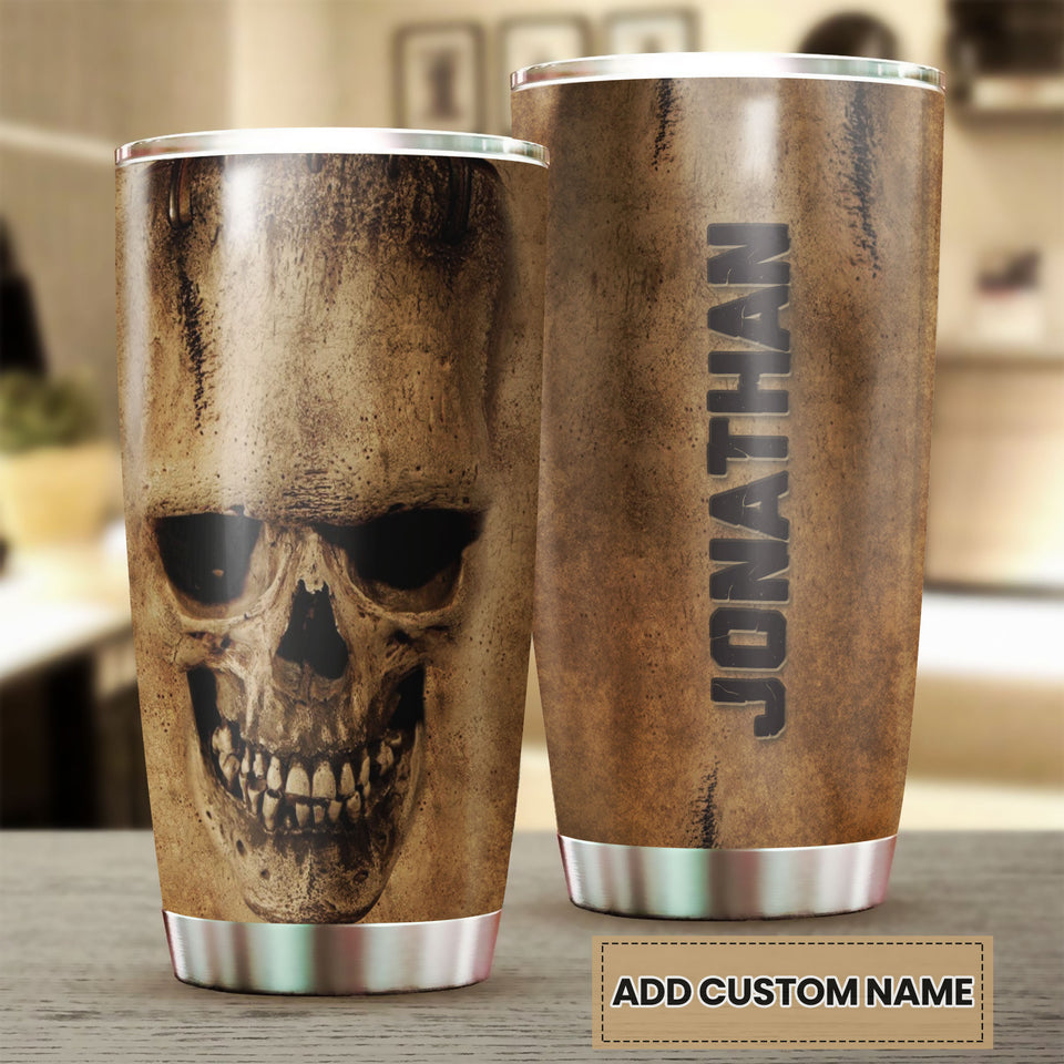Camellia Personalized Bone Texture Skull Stainless Steel Tumbler - Double-Walled Insulation Vacumm Flask - Gift For Halloween, Skull Fans