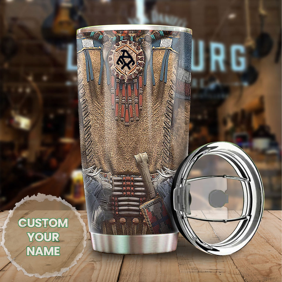 Camellia Personalized Native American Embroidery Stainless Steel Tumbler-Double-Walled Insulation Travel Cup With Lid 03