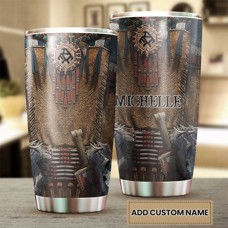 Camellia Personalized Native American Embroidery Stainless Steel Tumbler-Double-Walled Insulation Travel Cup With Lid 03