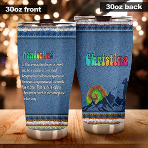 Camellia Personalized Hippie Wanderlust Definition Stainless Steel Tumbler- Sweat-Proof Double Wall Travel Cup With Lid