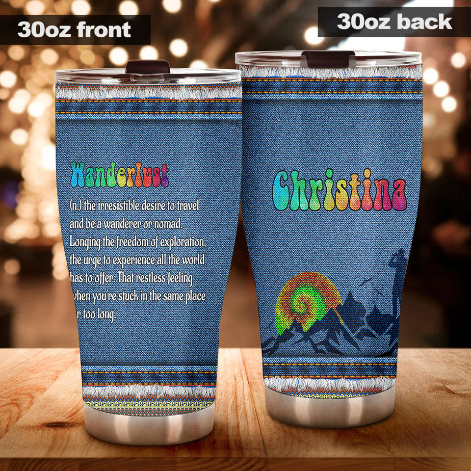 Camellia Personalized Hippie Wanderlust Definition Stainless Steel Tumbler- Sweat-Proof Double Wall Travel Cup With Lid