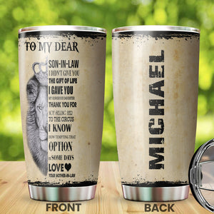 Camellia Personalized Lion Loving Letter From Mom To Son-In-Law Stainless Steel Tumbler-Double-Walled Insulation Travel Cup With Lid