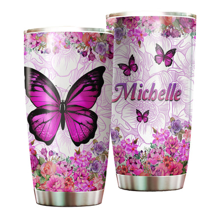 Camellia Personalized Butterfly Flowers Stainless Steel Tumbler - Double-Walled Insulation Vacumm Flask - For Thanksgiving, Memorial Day, Christians, Christmas Gift