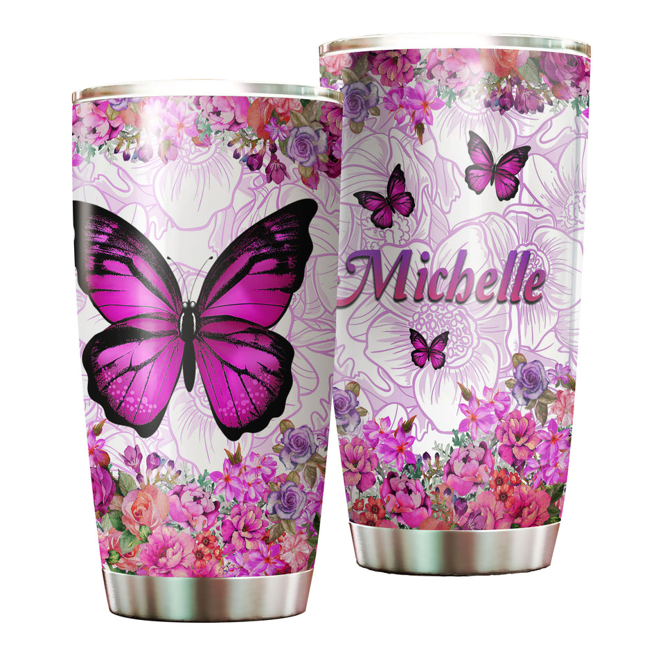 Camellia Personalized Butterfly Flowers Stainless Steel Tumbler - Double-Walled Insulation Vacumm Flask - For Thanksgiving, Memorial Day, Christians, Christmas Gift