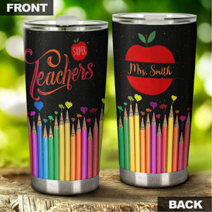 Camellia Persionalized 3D Colorful Pencil Super Teacher Stainless Steel Tumbler - Customized Double - Walled Insulation Travel Thermal Cup With Lid Gift For Teacher