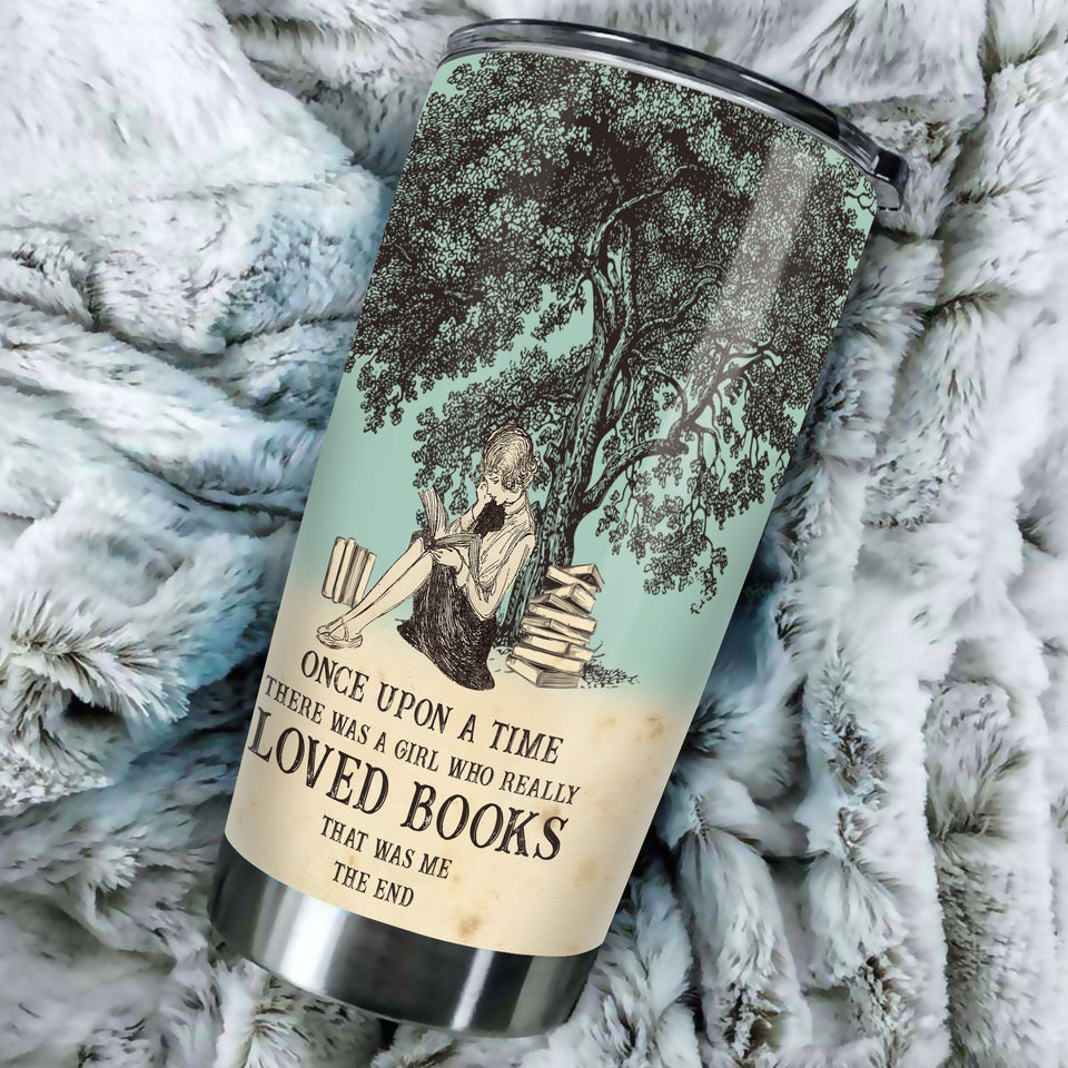 Camellia Personalized Once Upon A Time There Was A Girl Who Really Loved Books Stainless Steel Tumbler - Double-Walled Insulation Vacumm Flask - Gift For Book Lovers, Nerd, International Book Day