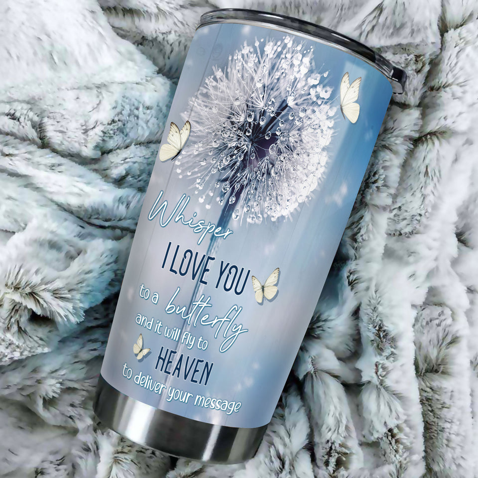 Camellia Personalized Whisper I Love You To A Butterfly Stainless Steel Tumbler - Double-Walled Insulation Vacumm Flask - For Thanksgiving, Memorial Day, Christians, Christmas Gift