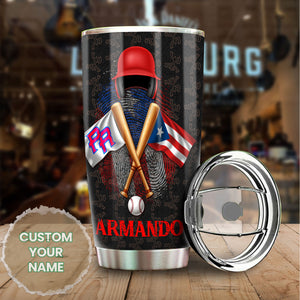 Camellia Persionalized 3D Baseball Puerto Rican Blood Runs Through My Veins Basketball Stainless Steel Tumbler - Customized Double - Walled Insulation Travel Thermal Cup With Lid Gift For Baseball Player