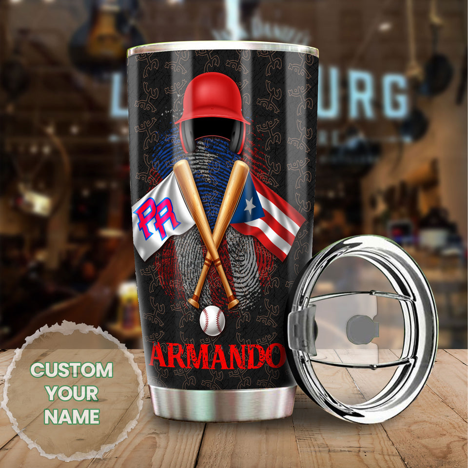 Camellia Persionalized 3D Baseball Puerto Rican Blood Runs Through My Veins Basketball Stainless Steel Tumbler - Customized Double - Walled Insulation Travel Thermal Cup With Lid Gift For Baseball Player
