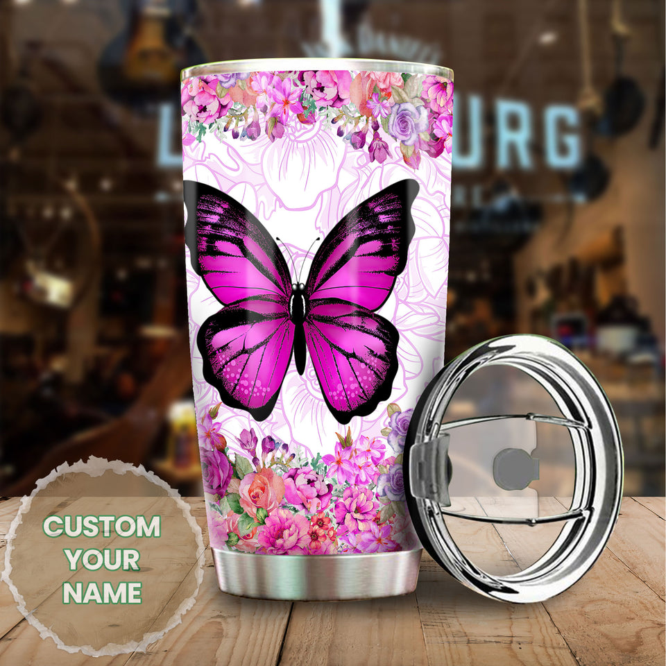 Camellia Personalized Butterfly Flowers Stainless Steel Tumbler - Double-Walled Insulation Vacumm Flask - For Thanksgiving, Memorial Day, Christians, Christmas Gift