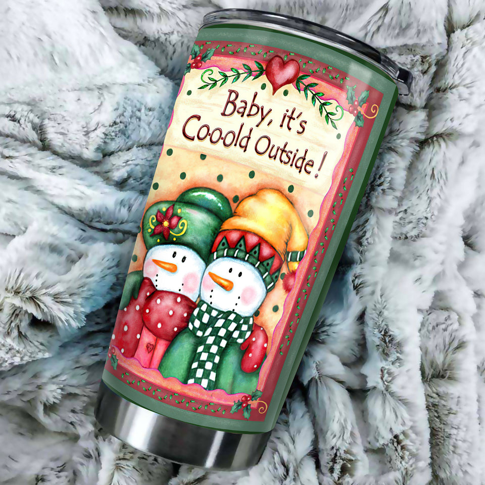 Camellia Personalized Snowman Baby Its Cold Outside Stainless Steel Tumbler - Customized Double-Walled Insulation Travel Thermal Cup With Lid Gift For Couple