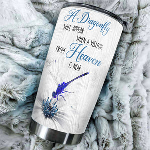 Camellia Personalized A Dragonfly Will Appear When A Visitor From Heaven Is Near Stainless Steel Tumbler - Customized Double-Walled Insulation Travel Thermal Cup With Lid Gift For Dragonfly Lover