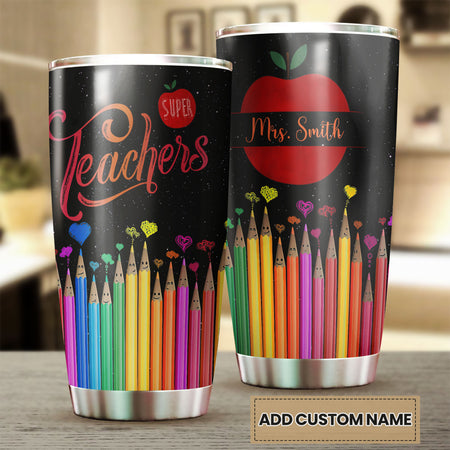 Camellia Persionalized 3D Colorful Pencil Super Teacher Stainless Steel Tumbler - Customized Double - Walled Insulation Travel Thermal Cup With Lid Gift For Teacher