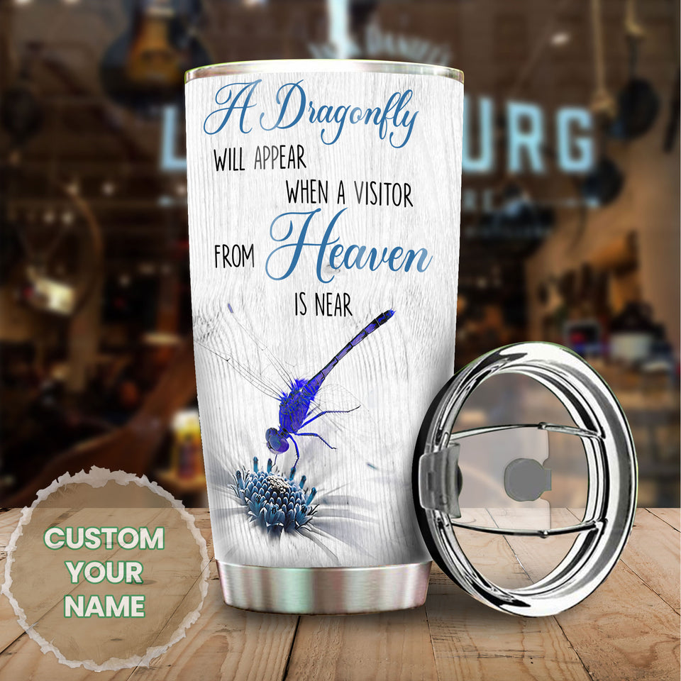 Camellia Personalized A Dragonfly Will Appear When A Visitor From Heaven Is Near Stainless Steel Tumbler - Customized Double-Walled Insulation Travel Thermal Cup With Lid Gift For Dragonfly Lover