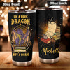 Camellia Personalized I'm A Book Dragon Stainless Steel Tumbler - Double-Walled Insulation Vacumm Flask - Gift For Book Lovers, Nerd, International Book Day