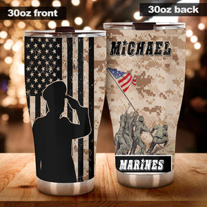 Camellia Personalized United States Marine Corps Stainless Steel Tumbler-Sweat-Proof Double Wall Travel Cup With Lid 03