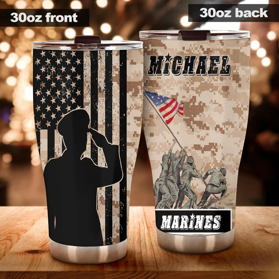 Camellia Personalized United States Marine Corps Stainless Steel Tumbler-Sweat-Proof Double Wall Travel Cup With Lid 03