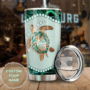Camellia Personalized Turtle Mom And Baby Stainless Steel Tumbler-Thermal Flask Travel Therma Cup With Lid
