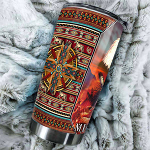 Camellia Personalized Native American Embroidery Stainless Steel Tumbler-Double-Walled Insulation Travel Cup With Lid 01