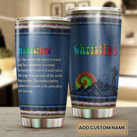 Camellia Personalized Hippie Wanderlust Definition Stainless Steel Tumbler- Sweat-Proof Double Wall Travel Cup With Lid