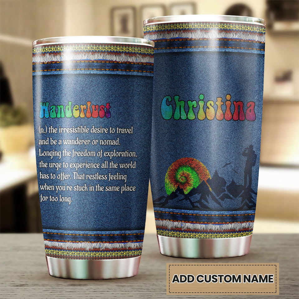 Camellia Personalized Hippie Wanderlust Definition Stainless Steel Tumbler- Sweat-Proof Double Wall Travel Cup With Lid