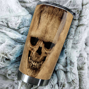 Camellia Personalized Bone Texture Skull Stainless Steel Tumbler - Double-Walled Insulation Vacumm Flask - Gift For Halloween, Skull Fans