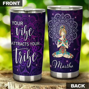 Camellia Personalized Mandala Girl Your Vibe Attracts Your Tribe Stainless Steel Tumbler-Sweat-Proof Double Wall Travel Cup With Lid