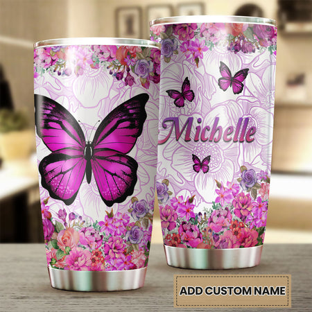 Camellia Personalized Butterfly Flowers Stainless Steel Tumbler - Double-Walled Insulation Vacumm Flask - For Thanksgiving, Memorial Day, Christians, Christmas Gift