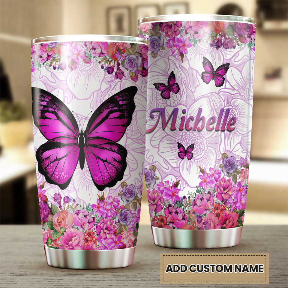 Camellia Personalized Butterfly Flowers Stainless Steel Tumbler - Double-Walled Insulation Vacumm Flask - For Thanksgiving, Memorial Day, Christians, Christmas Gift
