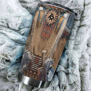 Camellia Personalized Native American Embroidery Stainless Steel Tumbler-Double-Walled Insulation Travel Cup With Lid 03