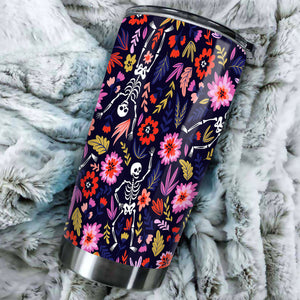 Camellia Personalized Flower Skeleton Stainless Steel Tumbler - Customized Double-Walled Insulation Travel Thermal Cup With Lid