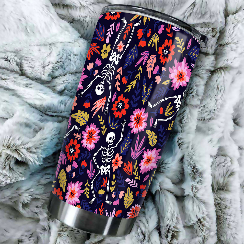 Camellia Personalized Flower Skeleton Stainless Steel Tumbler - Customized Double-Walled Insulation Travel Thermal Cup With Lid