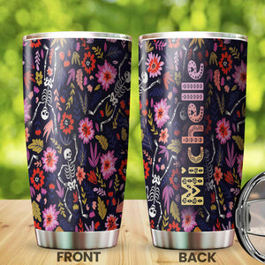 Camellia Personalized Flower Skeleton Stainless Steel Tumbler - Customized Double-Walled Insulation Travel Thermal Cup With Lid