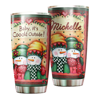 Camellia Personalized Snowman Baby Its Cold Outside Stainless Steel Tumbler - Customized Double-Walled Insulation Travel Thermal Cup With Lid Gift For Couple