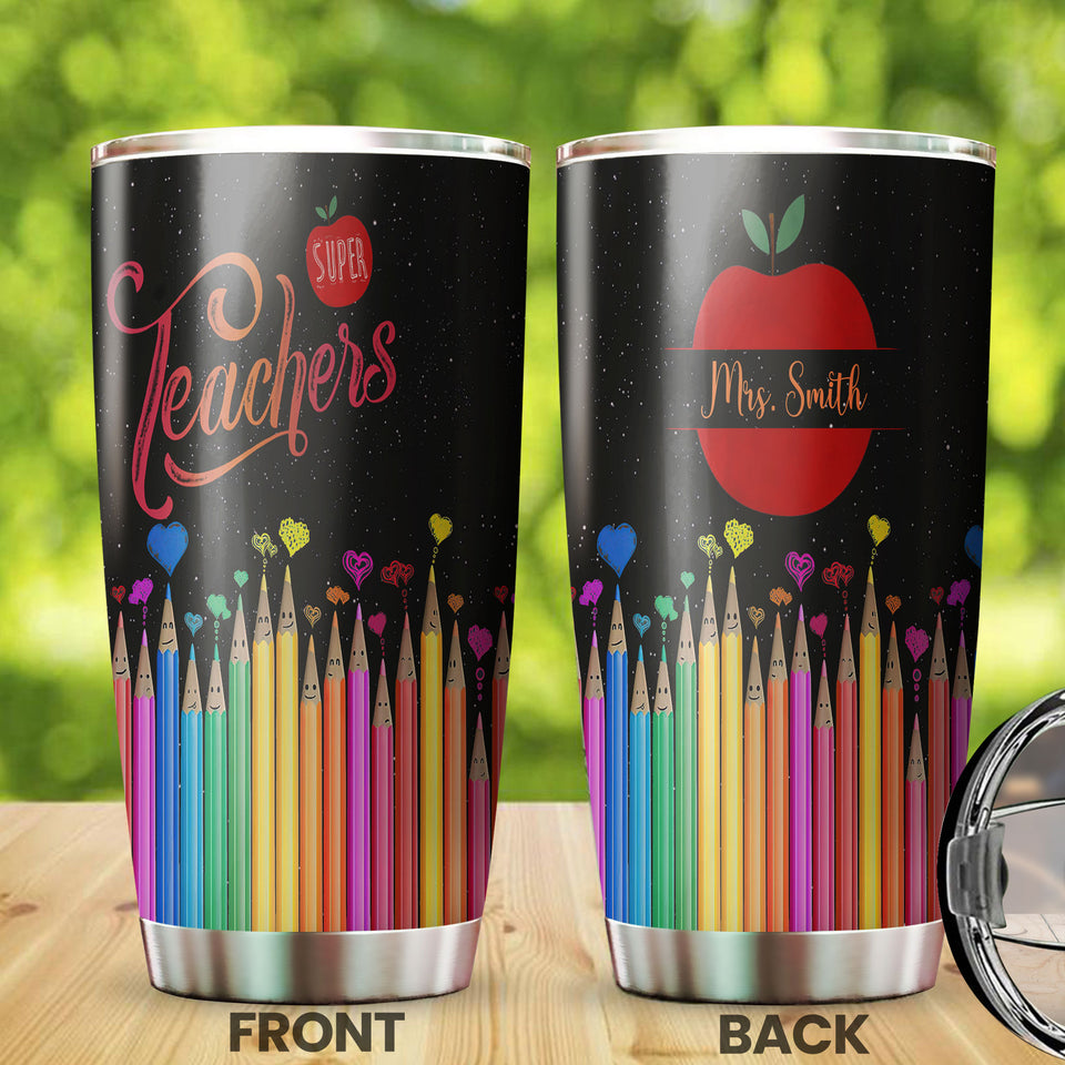 Camellia Persionalized 3D Colorful Pencil Super Teacher Stainless Steel Tumbler - Customized Double - Walled Insulation Travel Thermal Cup With Lid Gift For Teacher