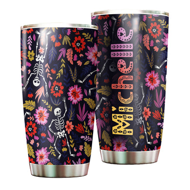 Camellia Personalized Flower Skeleton Stainless Steel Tumbler - Customized Double-Walled Insulation Travel Thermal Cup With Lid
