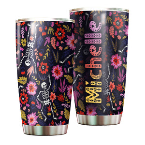 Camellia Personalized Flower Skeleton Stainless Steel Tumbler - Customized Double-Walled Insulation Travel Thermal Cup With Lid