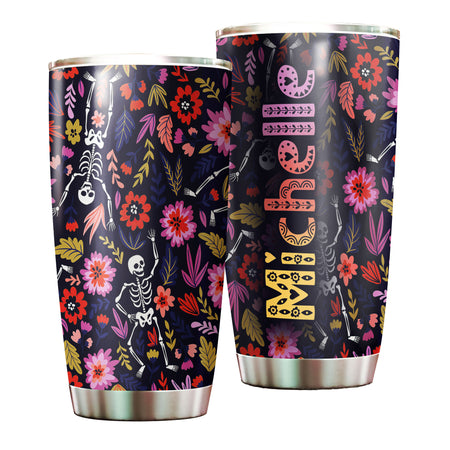 Camellia Personalized Flower Skeleton Stainless Steel Tumbler - Customized Double-Walled Insulation Travel Thermal Cup With Lid