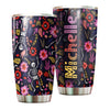 Camellia Personalized Flower Skeleton Stainless Steel Tumbler - Customized Double-Walled Insulation Travel Thermal Cup With Lid